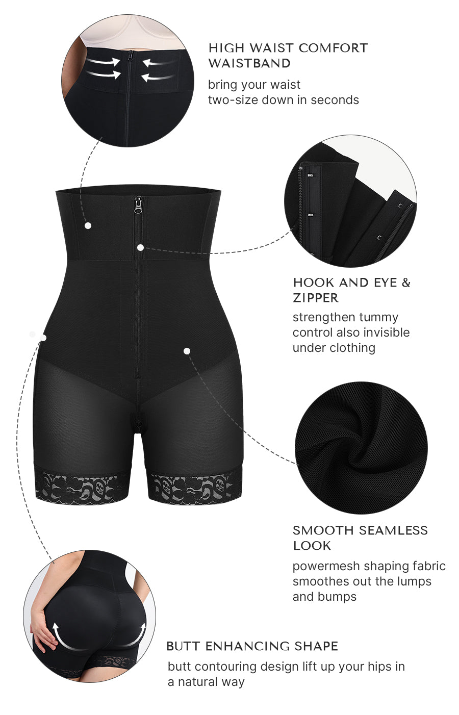 Women's Zip Up Front Butt Lift & Hip Enhancer Shorts Tummy Control Mid Waist Shapewear Panty - Melovskin