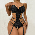 Lingerie Set Sexy Costume Female Crotchless Bodysuits Underwear Women Lace Sling Patchwork String Sheer Bra Set - Melovskin